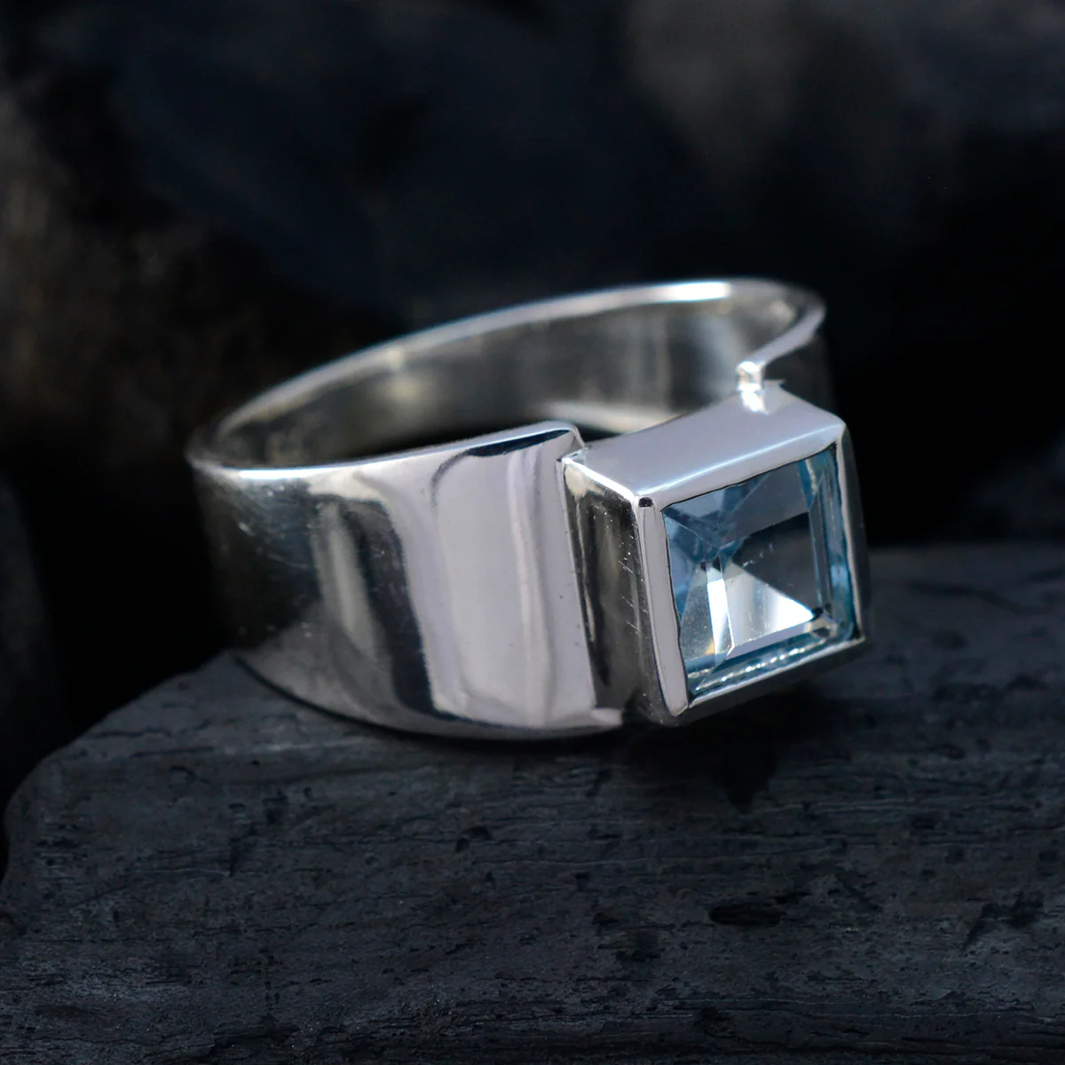 Blue Topaz Solitaire Moroccan Sterling Silver Blue Gemstones Slim Abstract Ring Jewelry - Image 4