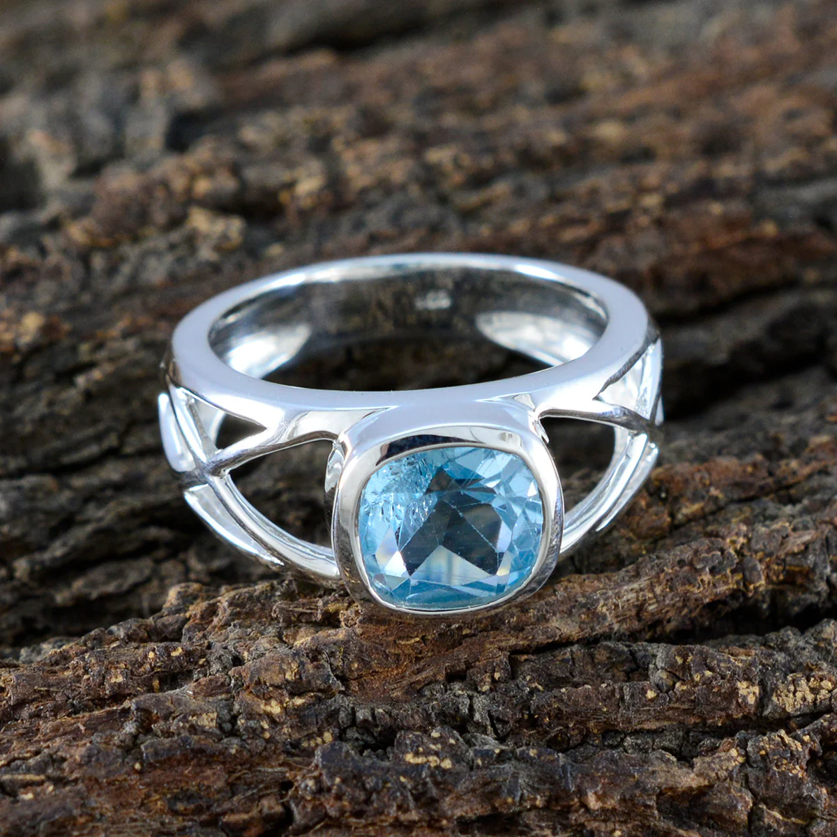 Blue Topaz Solitaire Russian 92.5 Silver Blue Gemstone Tiny Trendy Ring Jewelry - Image 3