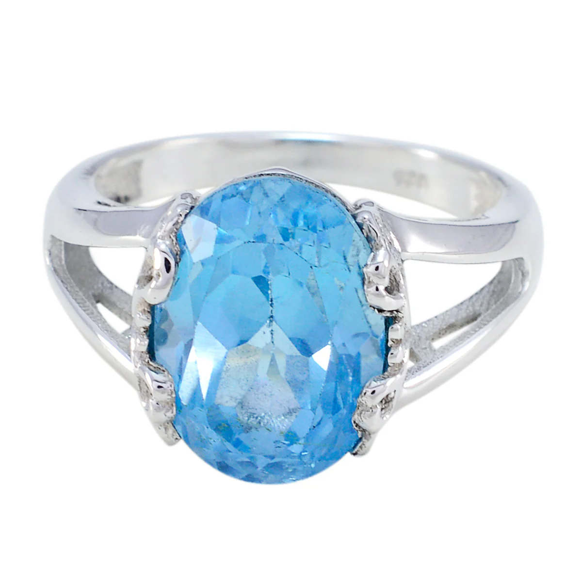 Blue Topaz Solitaire Russian 92.5 Silver Blue Gemstones Classic Luxurious Ring Jewellery