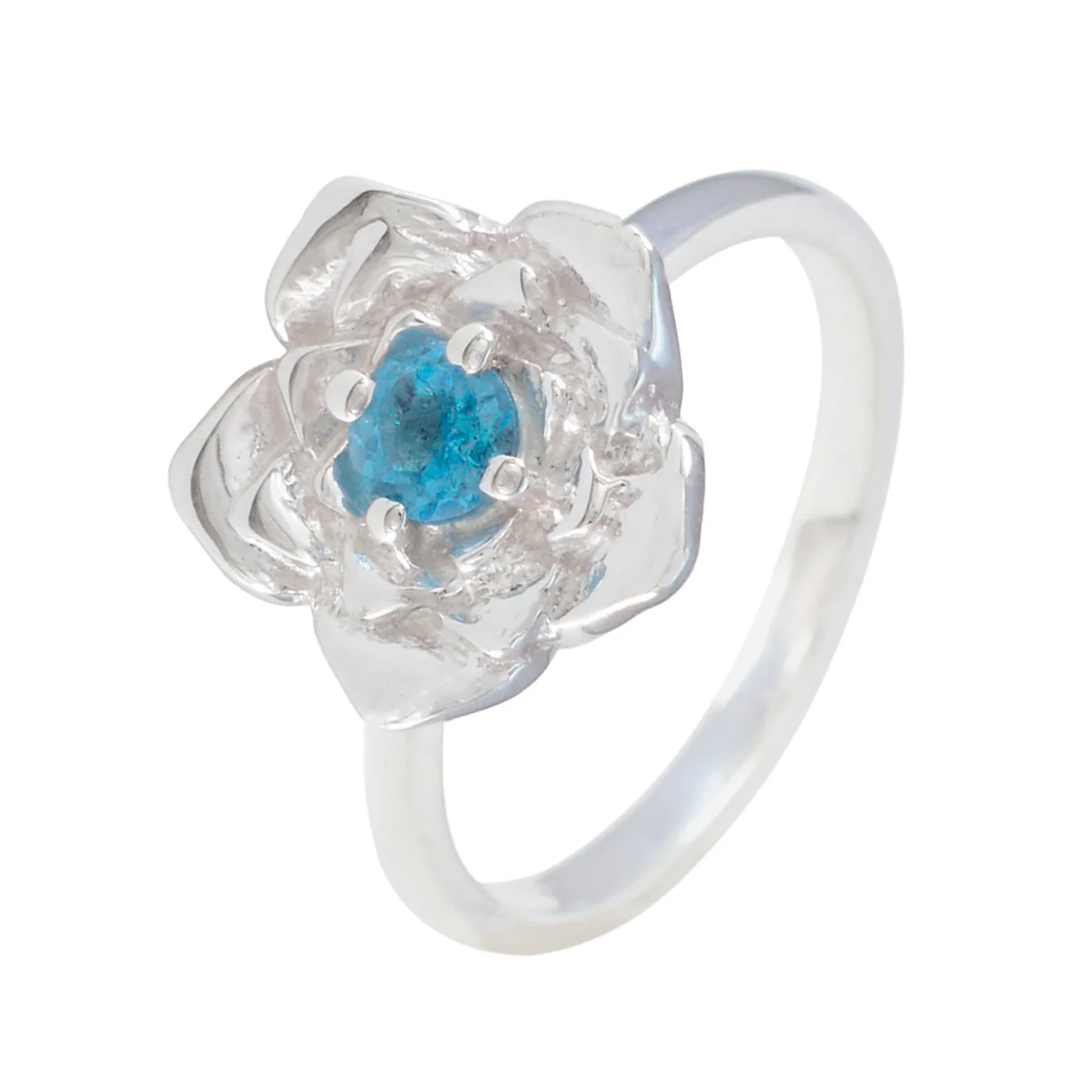 Blue Topaz Solitaire Russian 92.5 Silver Blue Gemstones Tiny Floral Ring Jewelry - Image 2