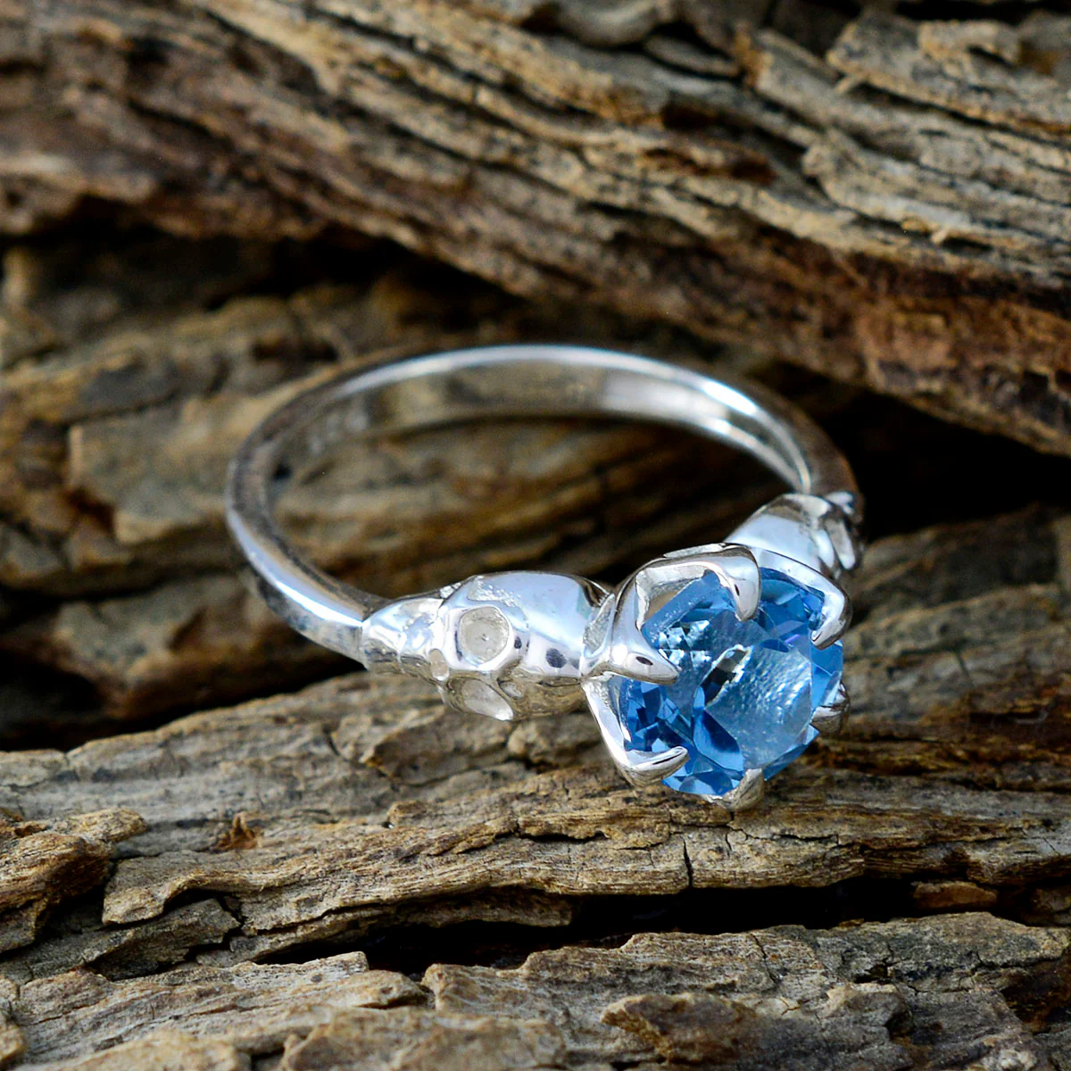 Blue Topaz Solitaire Russian Silver Blue Gems Slim Trendy Ring Jewellery - Image 3