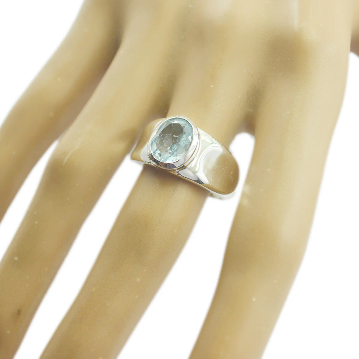 Blue Topaz Solitaire Russian Sterling Silver Blue Gems Eye-catching Engagement Ring Jewellery - Image 2