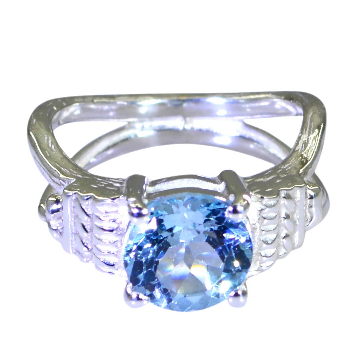 Blue Topaz Solitaire Russian Sterling Silver Blue Gemstone Eye-catching Romantic Ring Jewelry