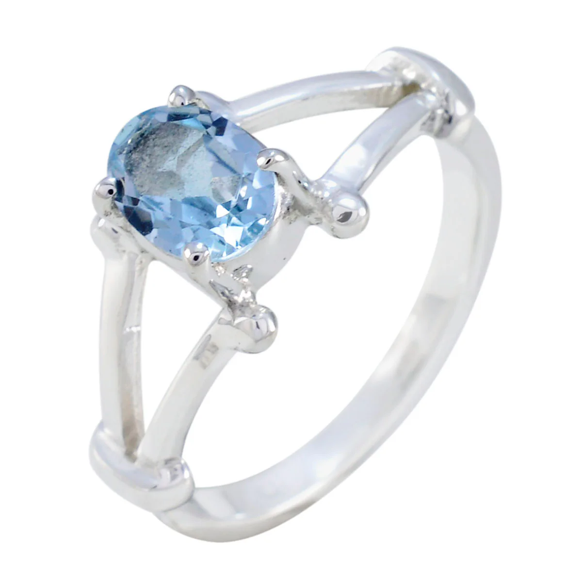 Blue Topaz Solitaire Russian Sterling Silver Blue Gemstones Slim Traditional Ring Jewelry - Image 2