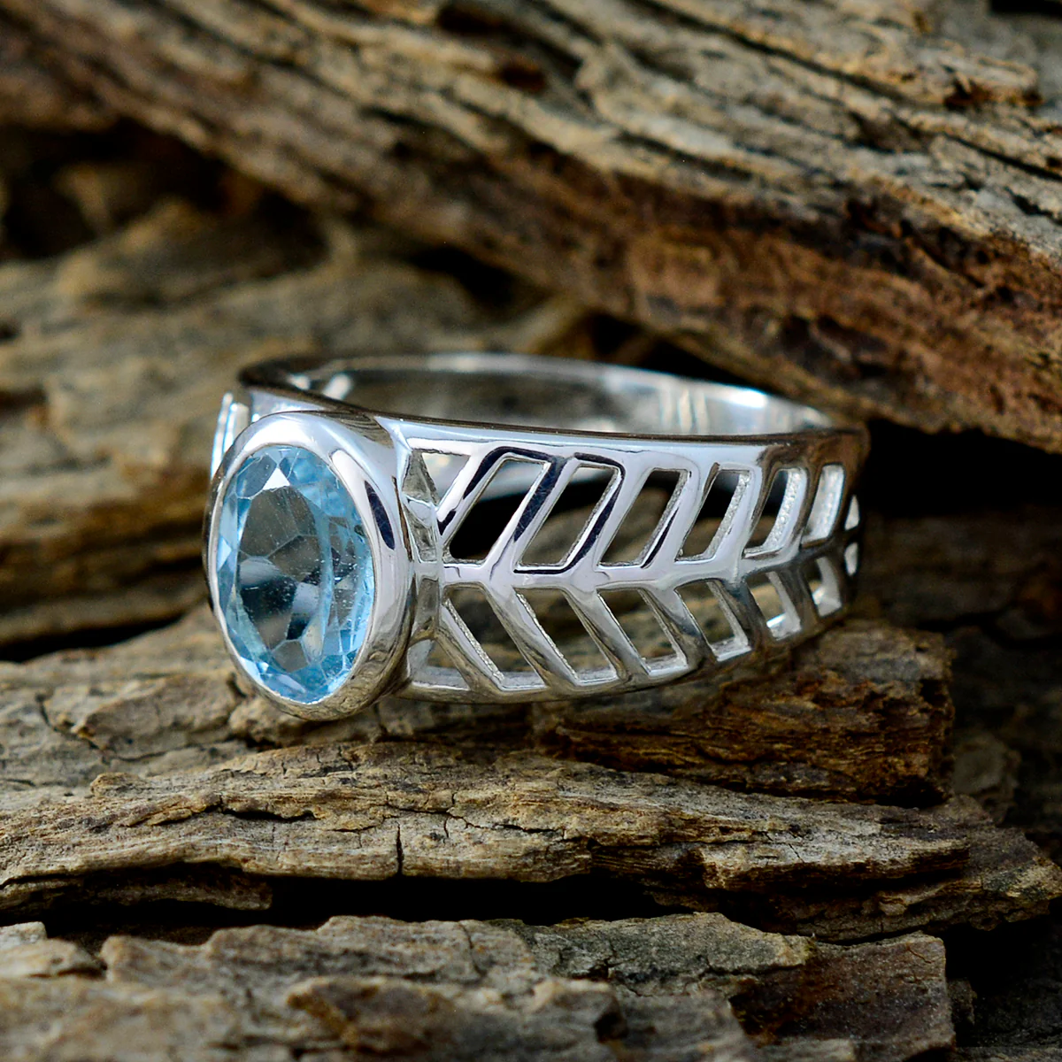 Blue Topaz Solitaire Spanish 92.5 Silver Blue Gemstone Featherlight Rope-Wire Ring Jewelry - Image 3