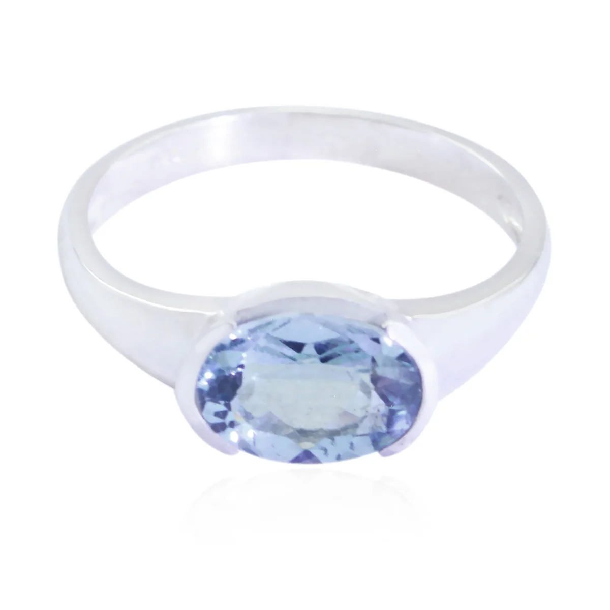 Blue Topaz Solitaire Turkish 925 Sterling Silver Blue Gemstones Dainty Modern Ring Jewelry