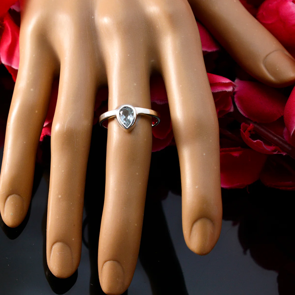 Blue Topaz Solitaire Turkish Silver Blue Gemstone Dainty Promise Ring Jewelry - Image 5