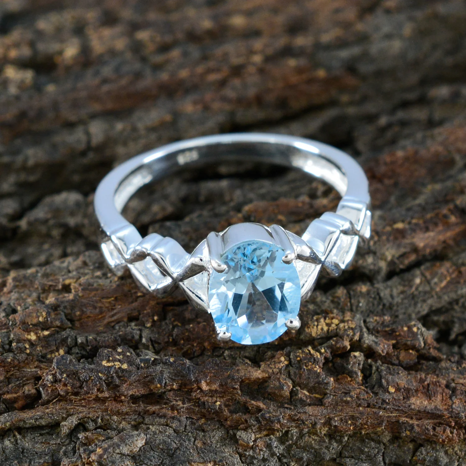 Blue Topaz Solitaire Turkish Sterling Silver Blue Gemstone Whisper-thin Twist Ring Jewellery - Image 4