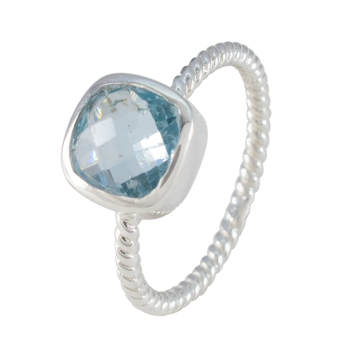 Blue Topaz Solitaire Turkish Sterling Silver Blue Gemstones Dainty Twist Ring Jewelry - Image 2
