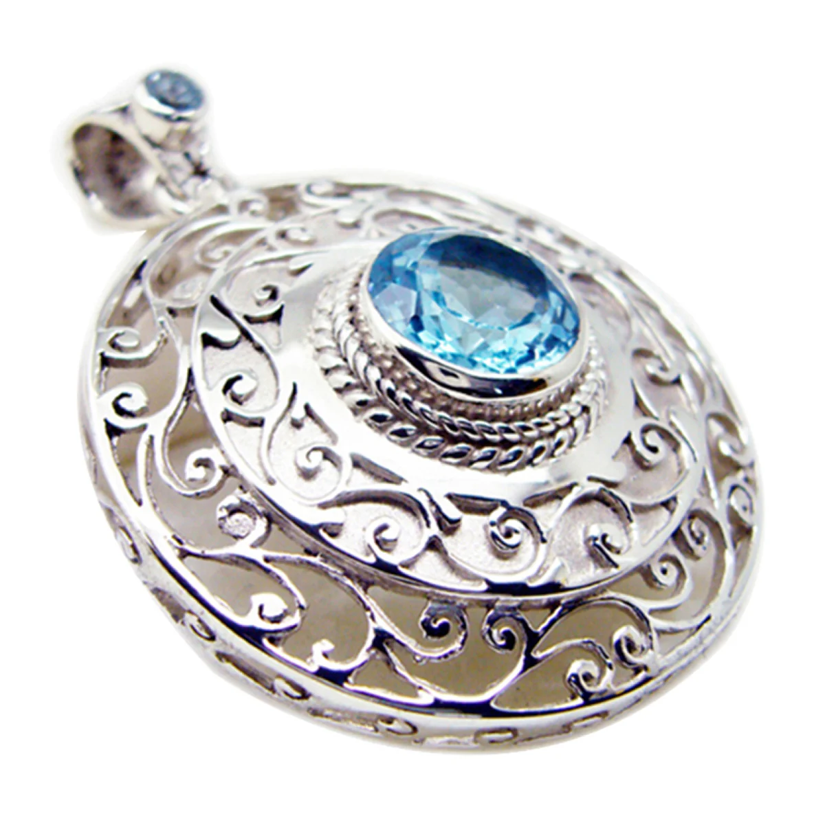 Blue Topaz Statement German 925 Silver Solitaire Gabriela Filigree Blue Pendant Jewelry - Image 2