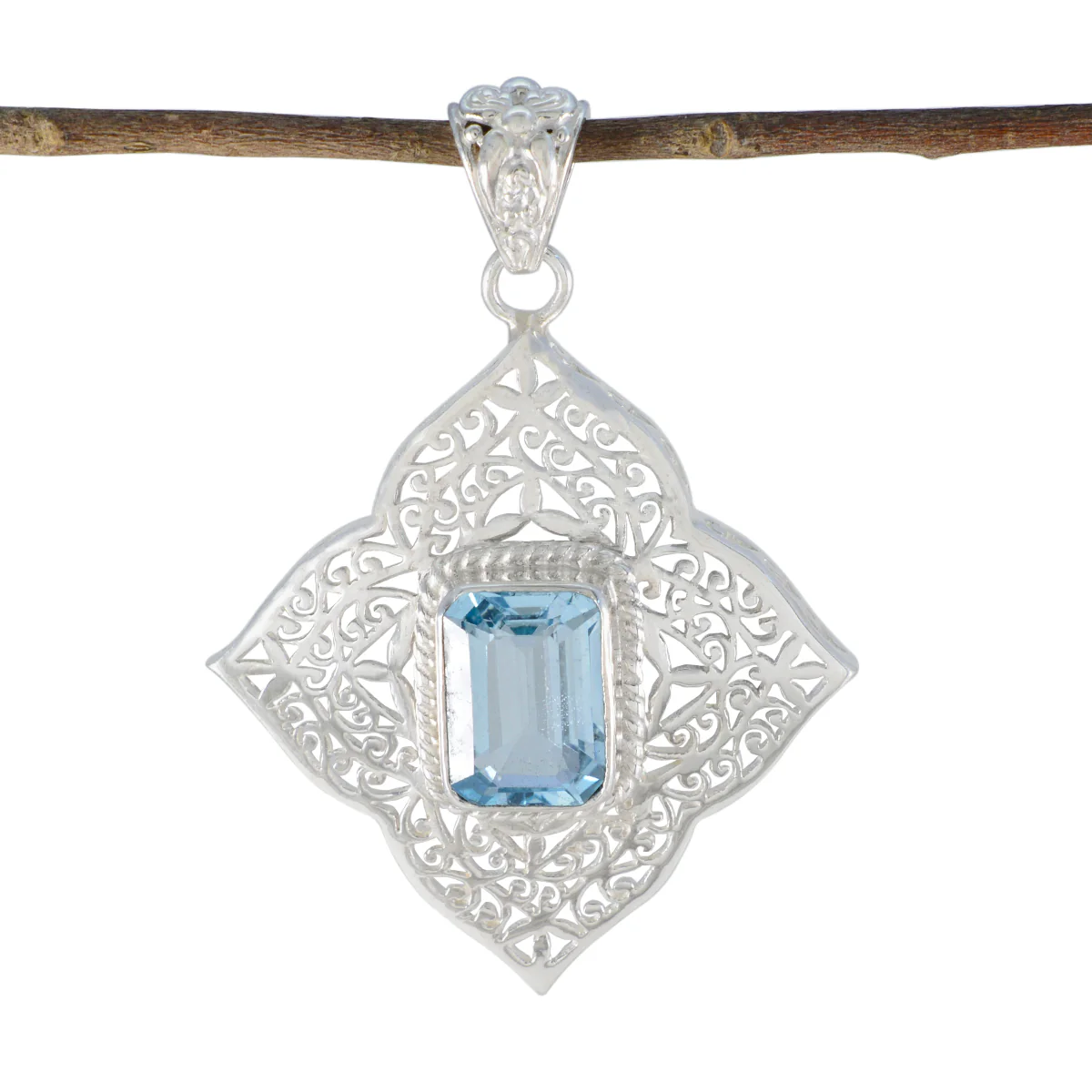 Blue Topaz Statement Spanish Silver Solitaire Victoria Geometric Blue Pendant Jewelry