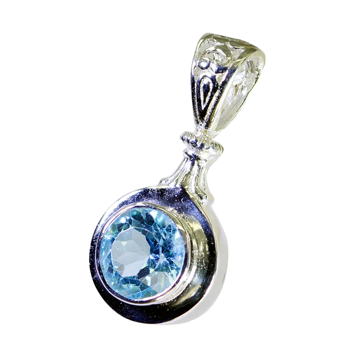 Blue Topaz Tiny German 92.5 Silver Solitaire Savannah wedding Blue Pendant Jewellery - Image 2