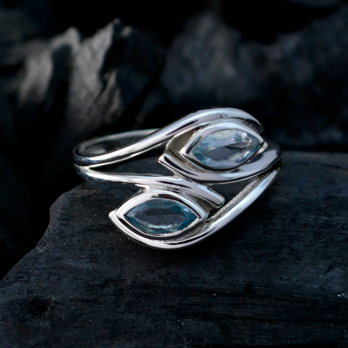 Blue Topaz Toi et Moi African 925 Sterling Silver Blue Gemstone Slim Luxurious Ring Jewellery - Image 4
