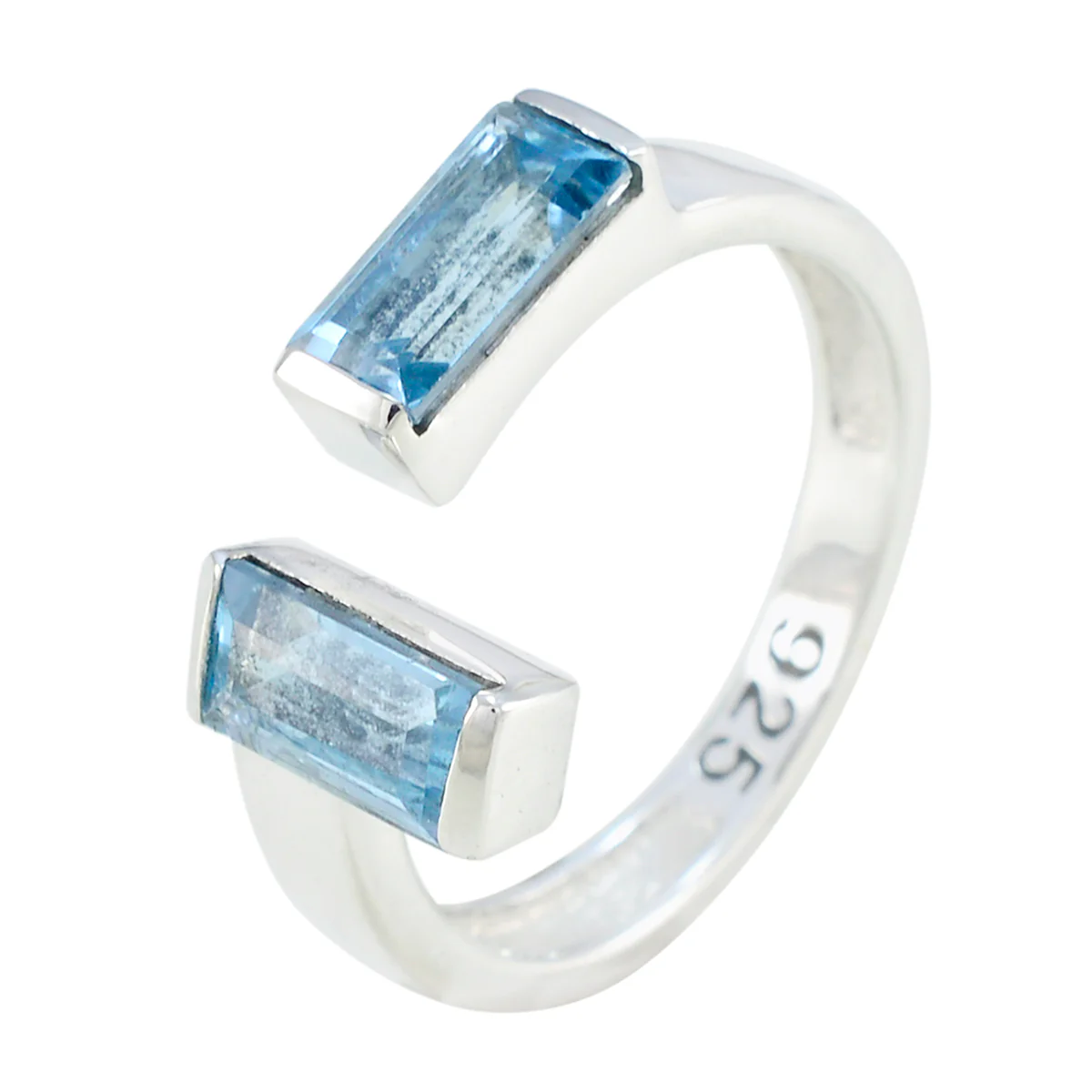 Blue Topaz Toi et Moi American 92.5 Silver Blue Gems Whisper-thin Sophisticated Ring Jewelry - Image 2