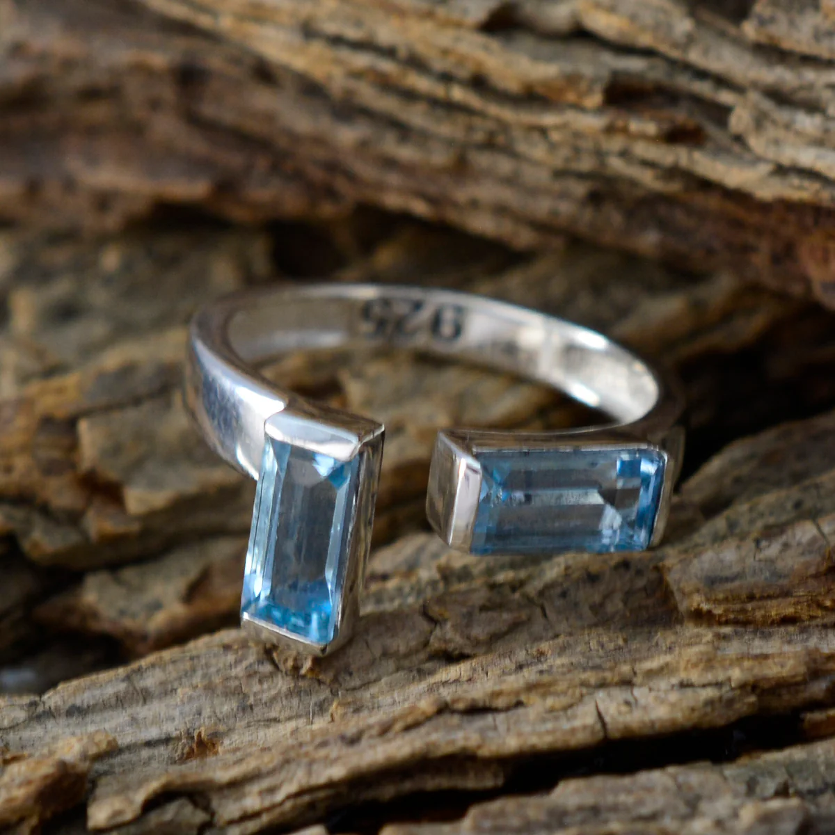 Blue Topaz Toi et Moi American 92.5 Silver Blue Gems Whisper-thin Sophisticated Ring Jewelry - Image 3