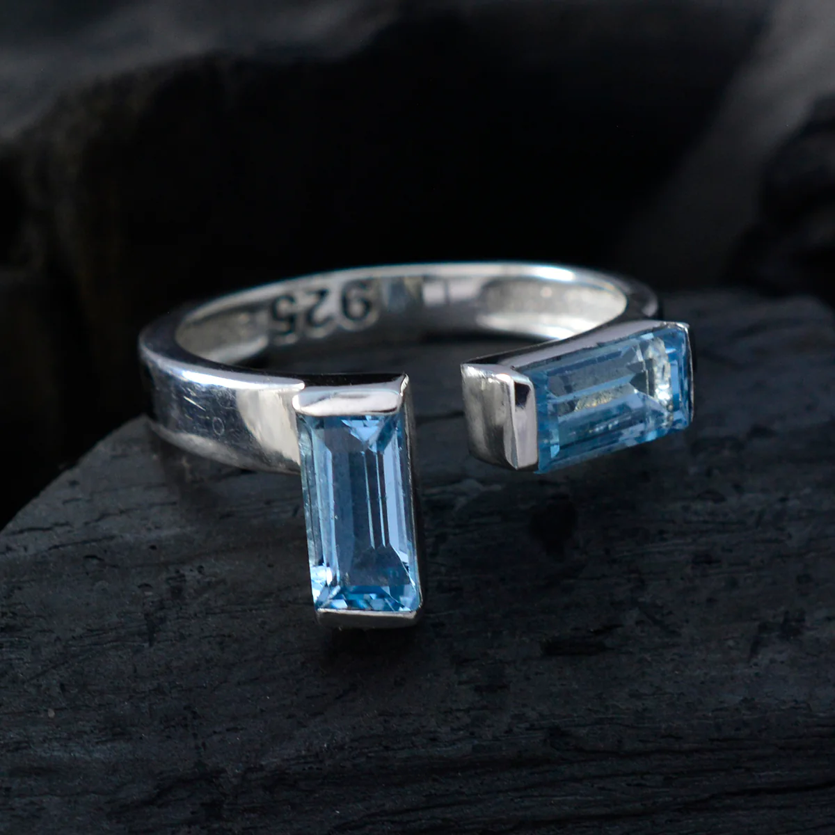 Blue Topaz Toi et Moi American 92.5 Silver Blue Gems Whisper-thin Sophisticated Ring Jewelry - Image 4