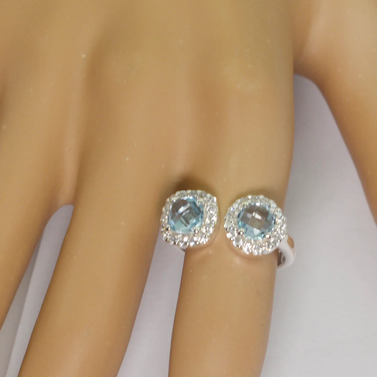 Blue Topaz Toi et Moi German 92.5 Silver Blue Gems Tiny Romantic Ring Jewellery - Image 3