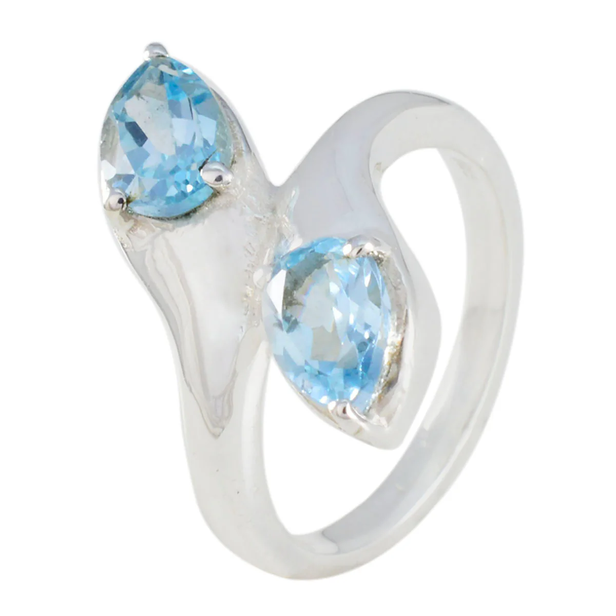 Blue Topaz Toi et Moi German Silver Blue Gems Slim Cultural Ring Jewellery - Image 2