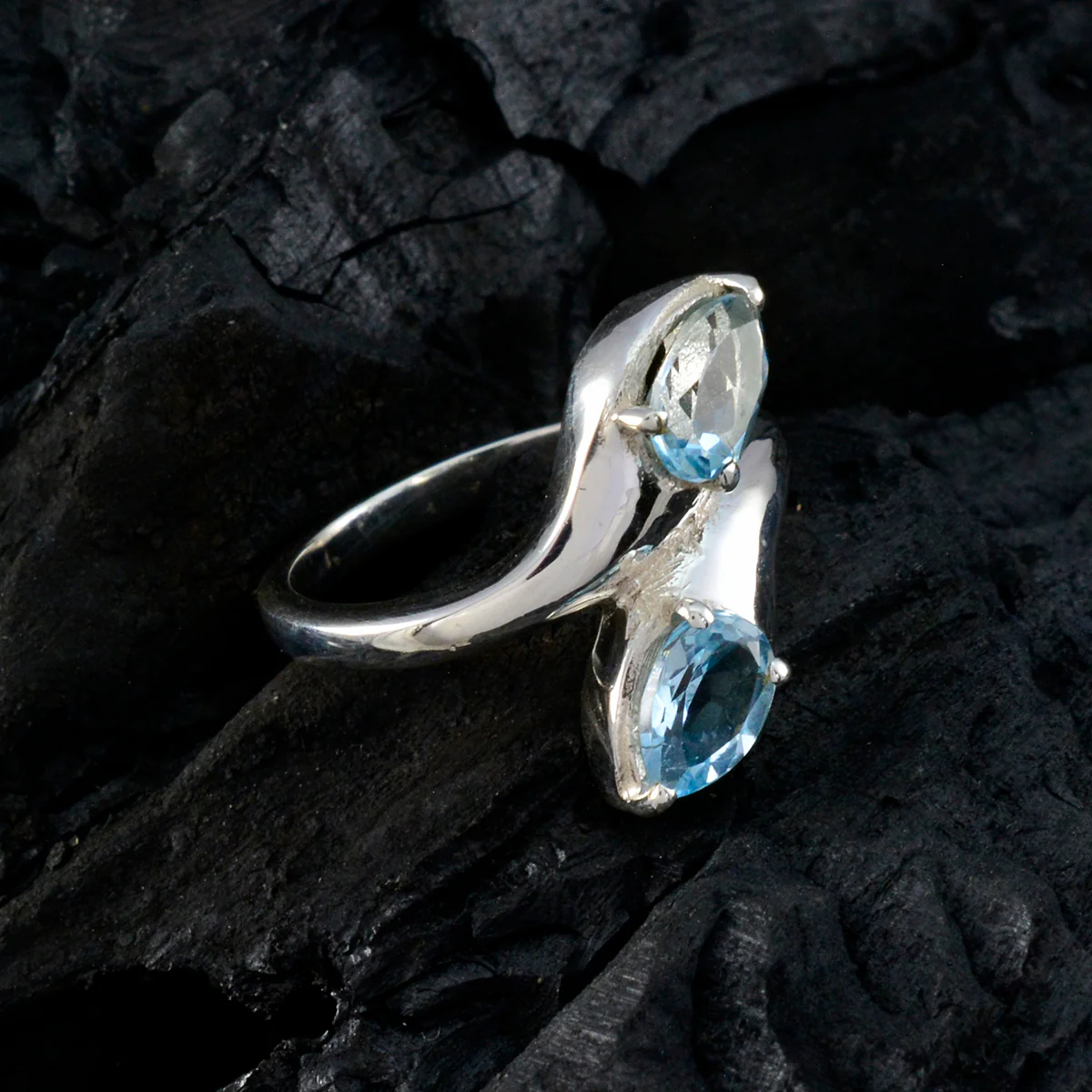 Blue Topaz Toi et Moi German Silver Blue Gems Slim Cultural Ring Jewellery - Image 4