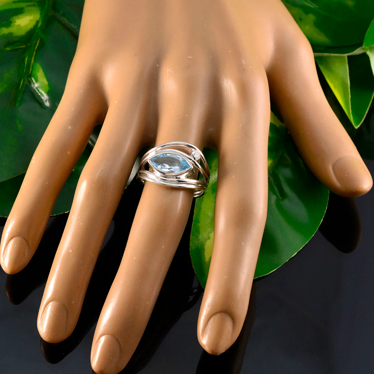 Blue Topaz Toi et Moi Moroccan 92.5 Silver Blue Gems Tiny Abstract Ring Jewellery - Image 5