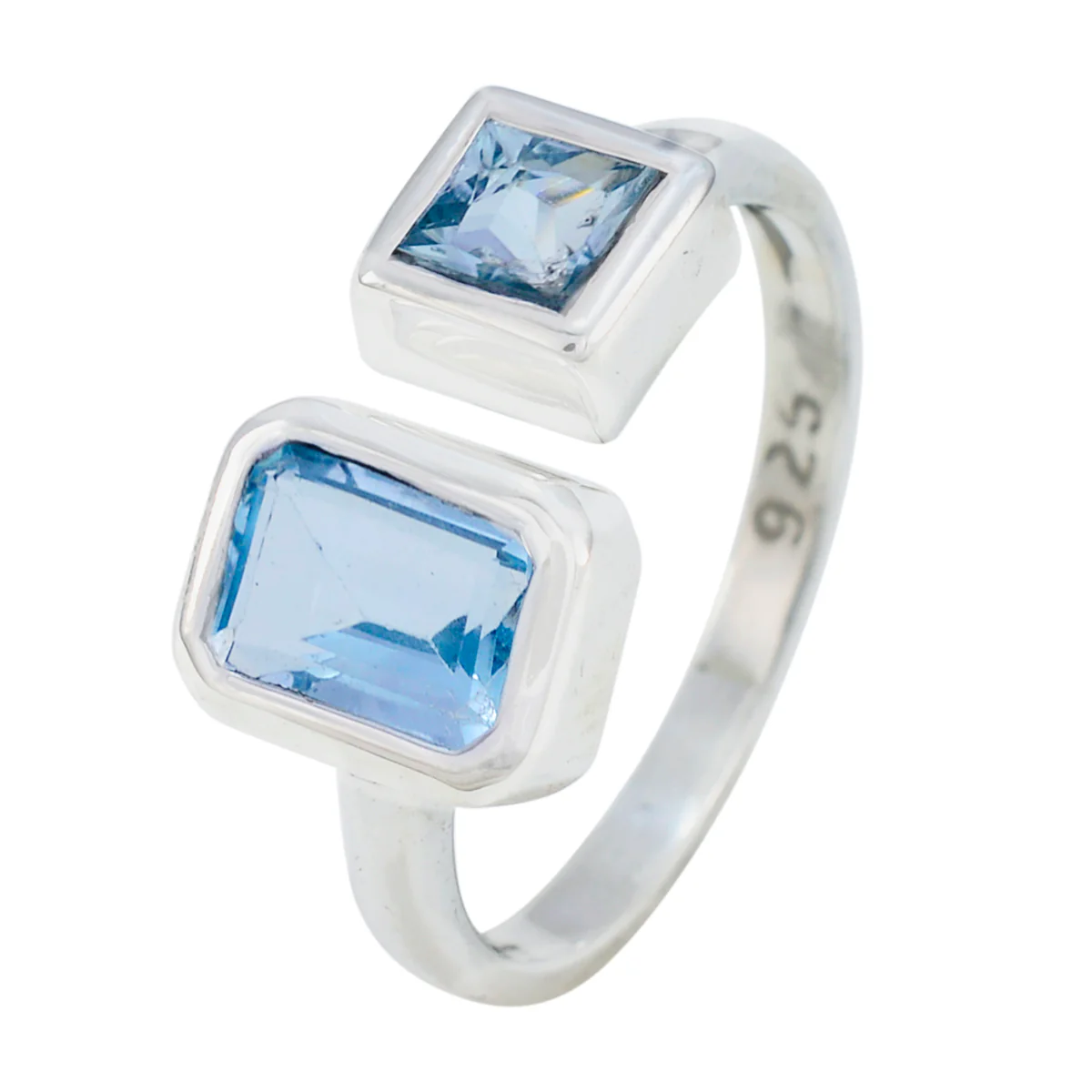 Blue Topaz Toi et Moi Turkish Sterling Silver Blue Gemstone Whisper-thin Abstract Ring Jewellery - Image 2