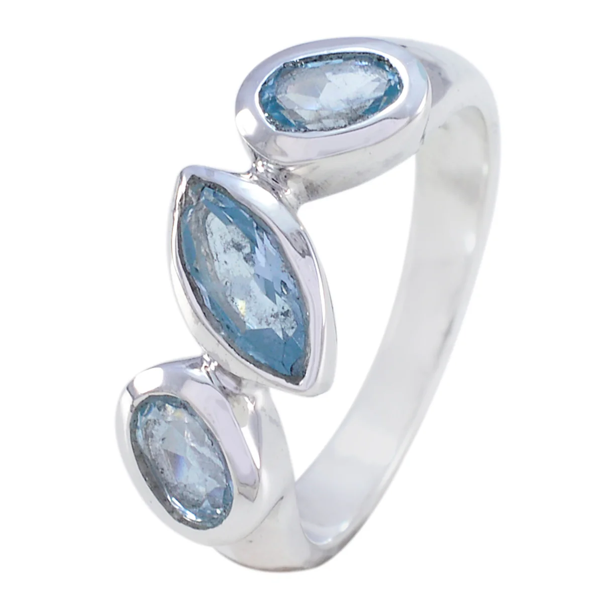 Blue Topaz Trilogy African 925 Silver Blue Gemstone Tiny Artisan Ring Jewelry - Image 2