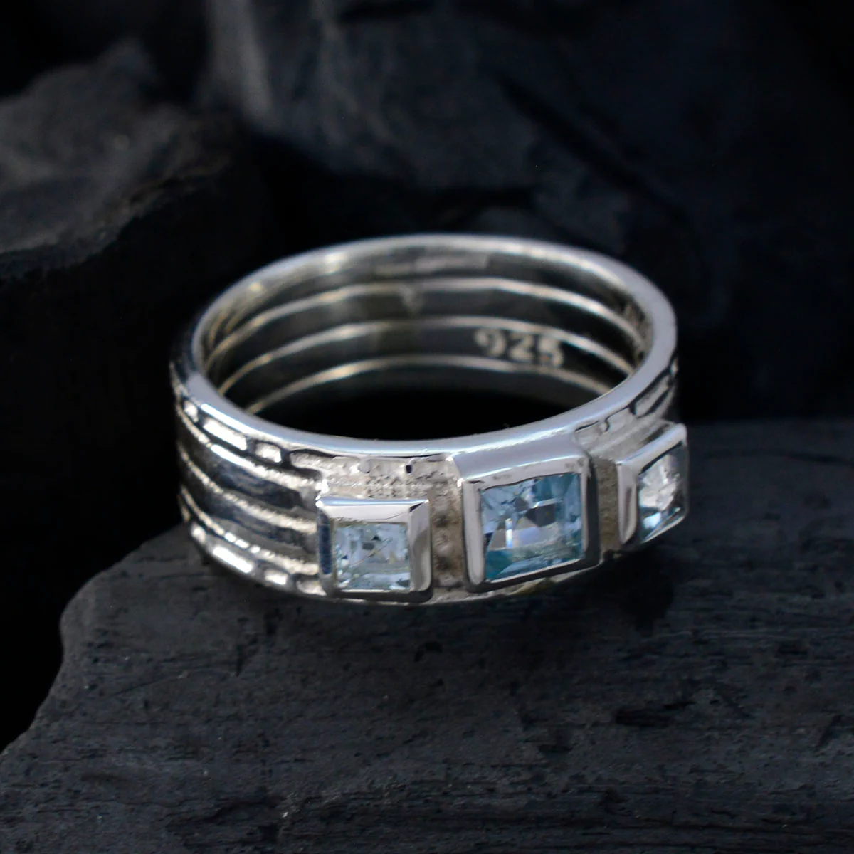Blue Topaz Trilogy Egyptian Silver Blue Gemstone Eye-catching Boho Band Jewellery - Image 4