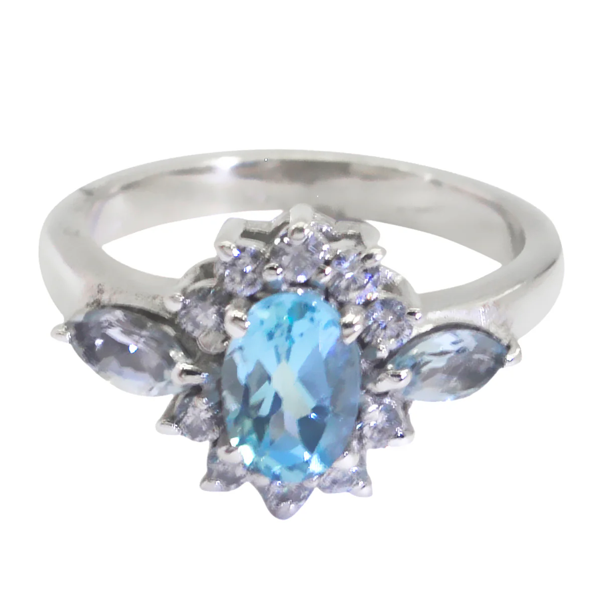 Blue Topaz Trilogy German Silver Blue Gemstone Tiny Trendy Ring Jewellery - Image 2