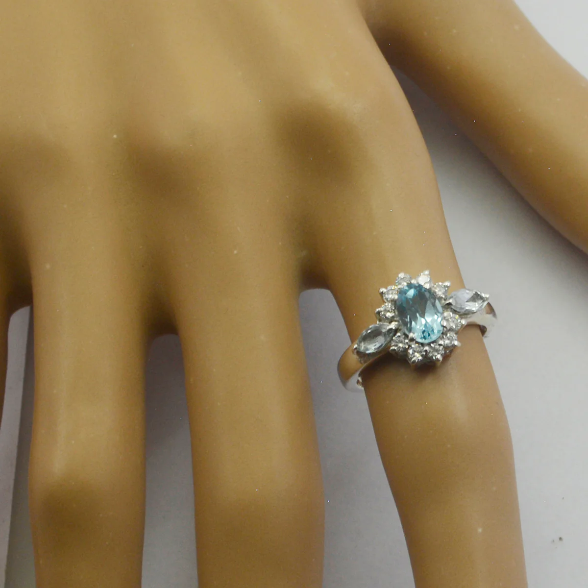 Blue Topaz Trilogy German Silver Blue Gemstone Tiny Trendy Ring Jewellery - Image 3