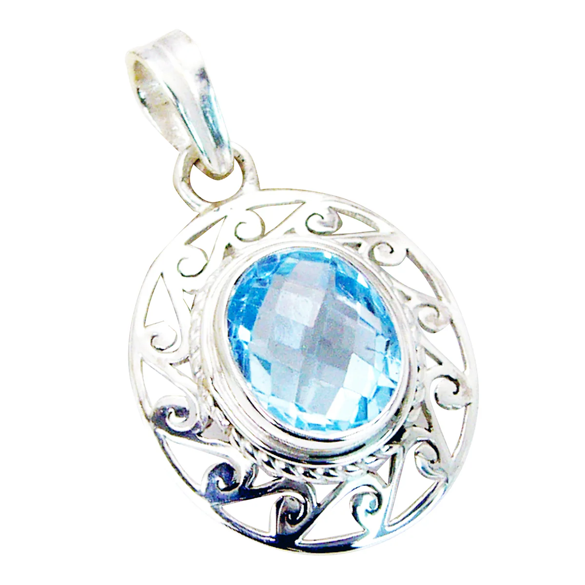 Blue Topaz Whisper-thin Spanish 92.5 Silver Solitaire Ida Filigree Blue Pendant Jewellery - Image 2