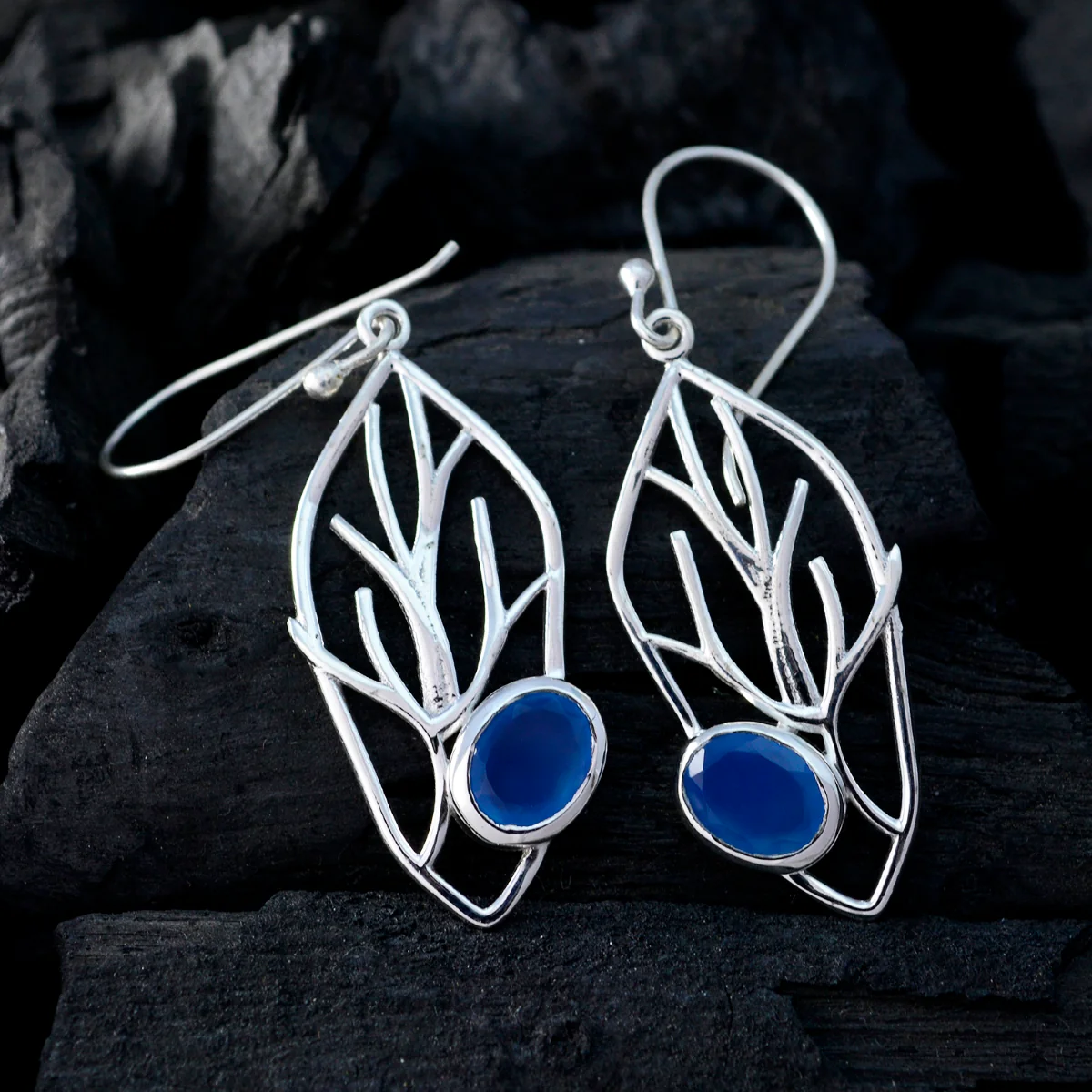 Chalcedony African Nora Solitaire Dangle Blue Sterling Silver Earring - Image 2