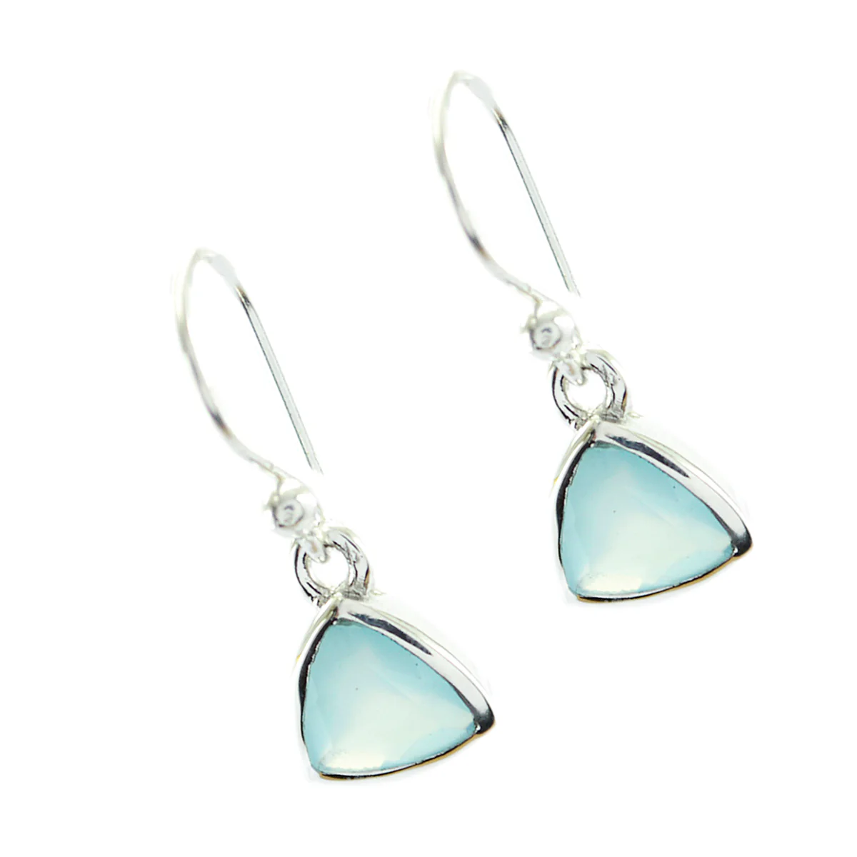 Chalcedony German Aiko Solitaire Dangle Blue Silver Earring - Image 3