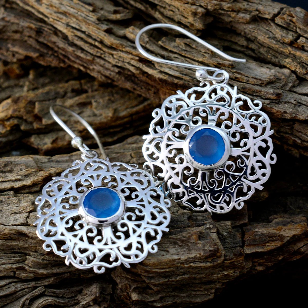 Chalcedony Italian Luna Solitaire Dangle Blue 92.5 Silver Earring - Image 3