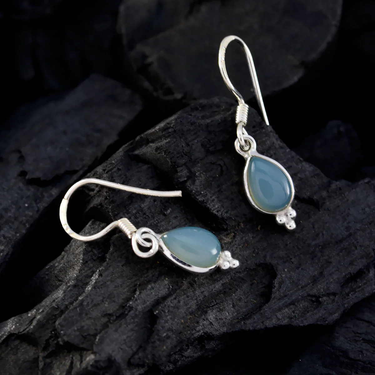 Chalcedony Korean Ivana multiple Dangle Blue 925 Sterling Silver Earring - Image 2