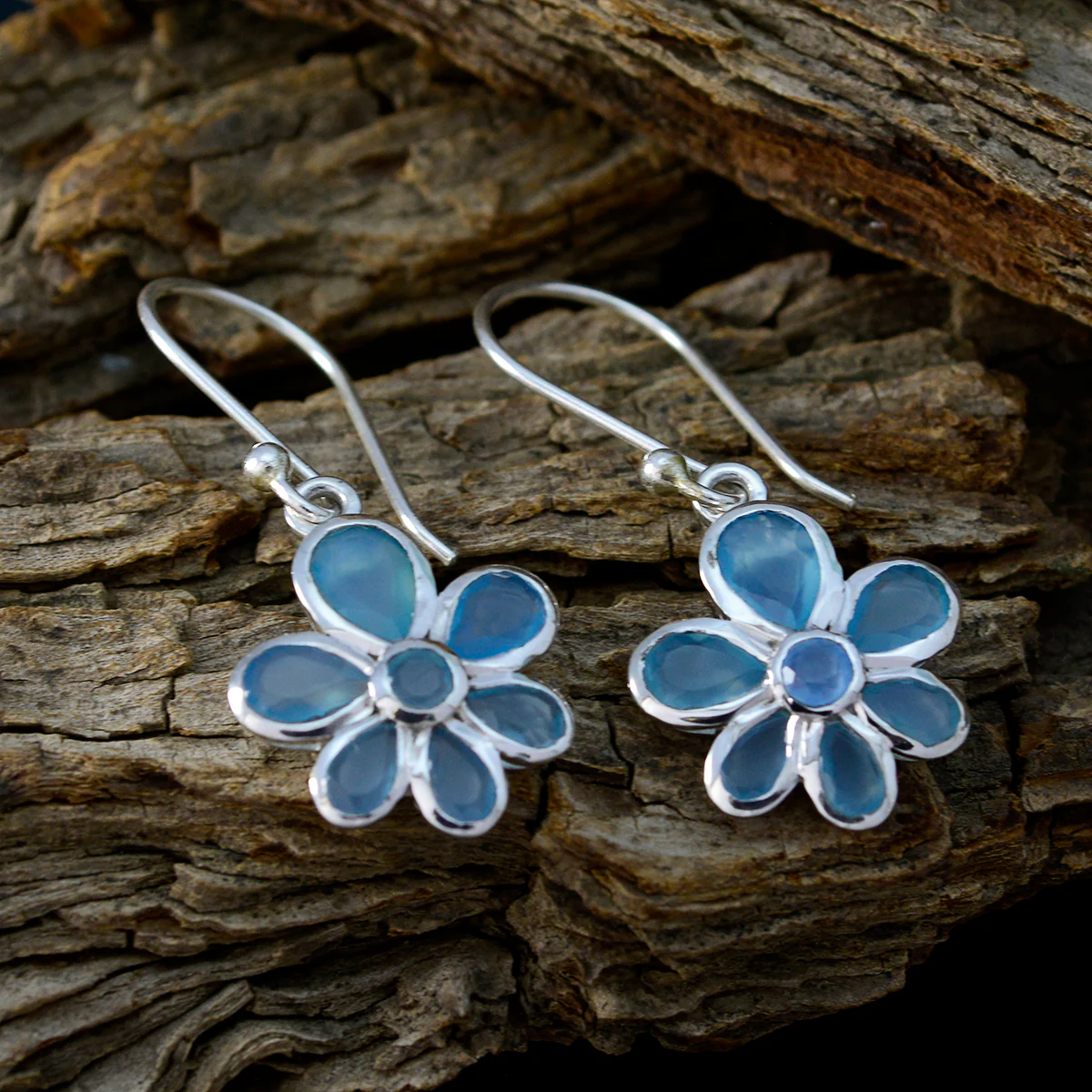Chalcedony Mexican Hye-jin multiple Dangle Blue Silver Earring - Image 3