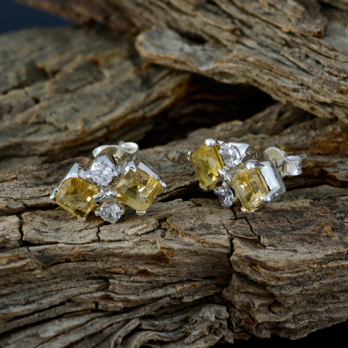 Citrine African Amanda multiple Stud Yellow Silver Earring - Image 3