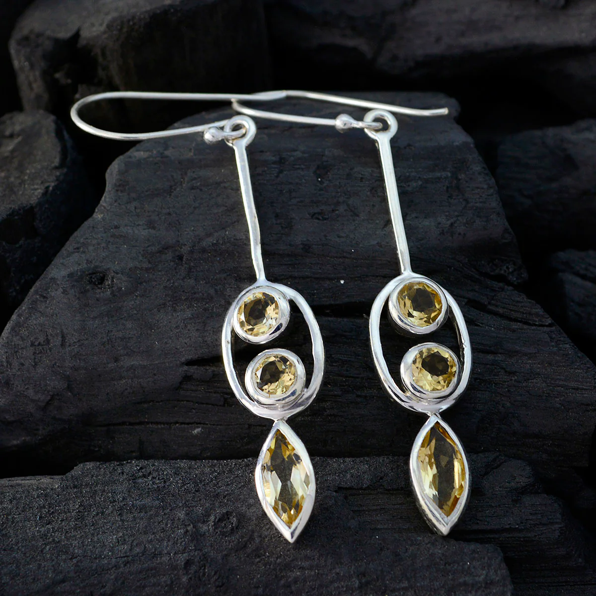 Citrine African Emilia multiple Dangle Yellow Silver Earring - Image 2