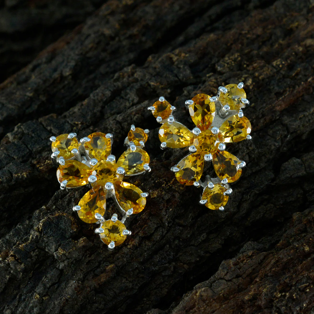 Citrine African Giulia multiple Stud Yellow 925 Sterling Silver Earring - Image 3