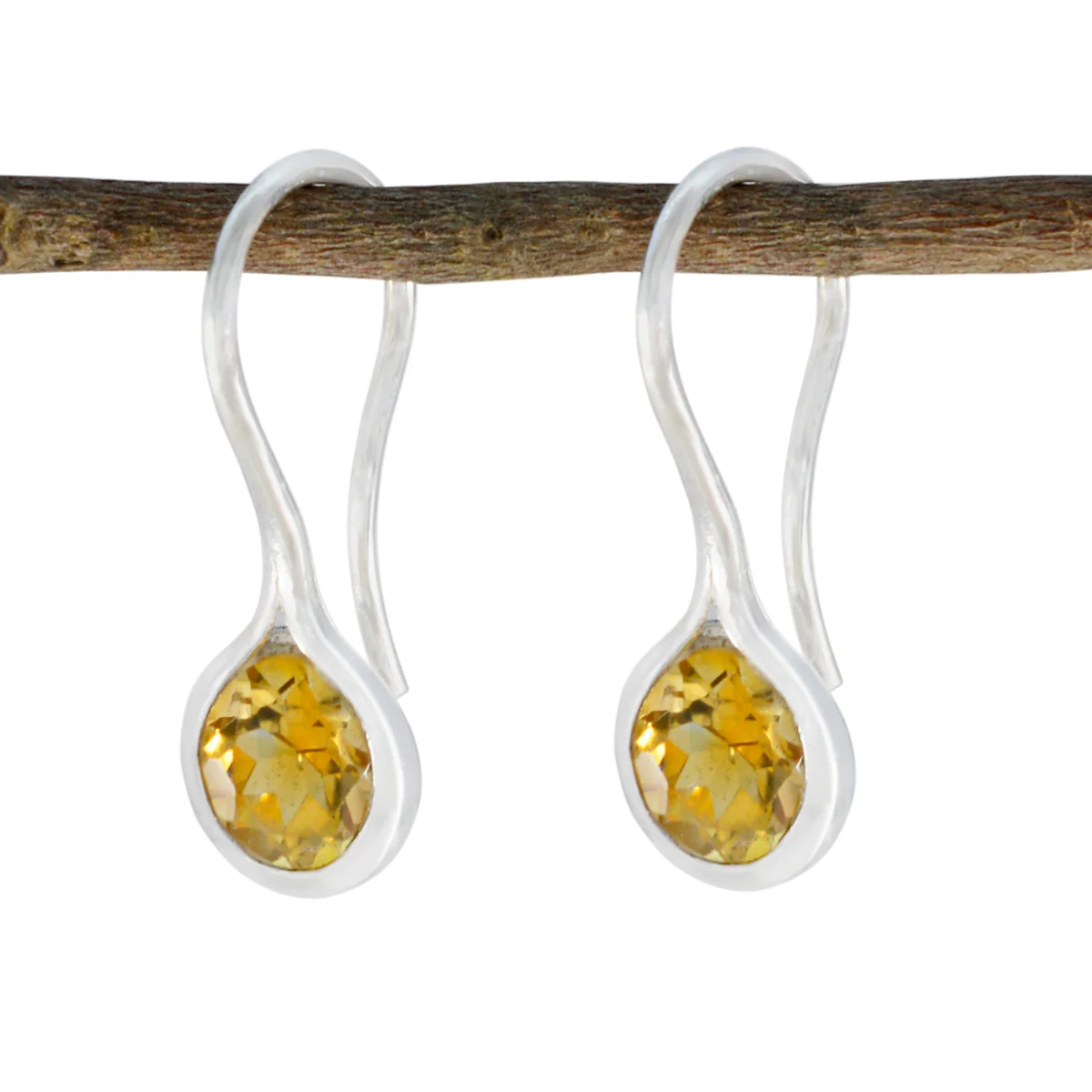 Citrine African Hazel Solitaire Dangle Yellow 925 Silver Earring