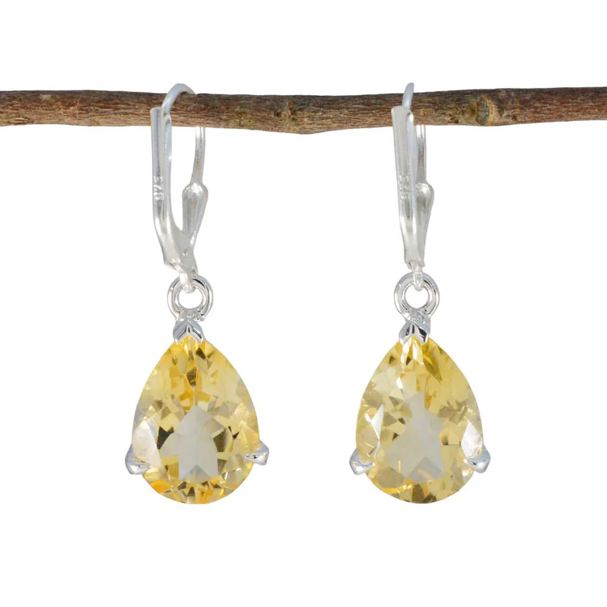 Citrine African Marie Solitaire Dangle Yellow 925 Sterling Silver Earring - Image 2
