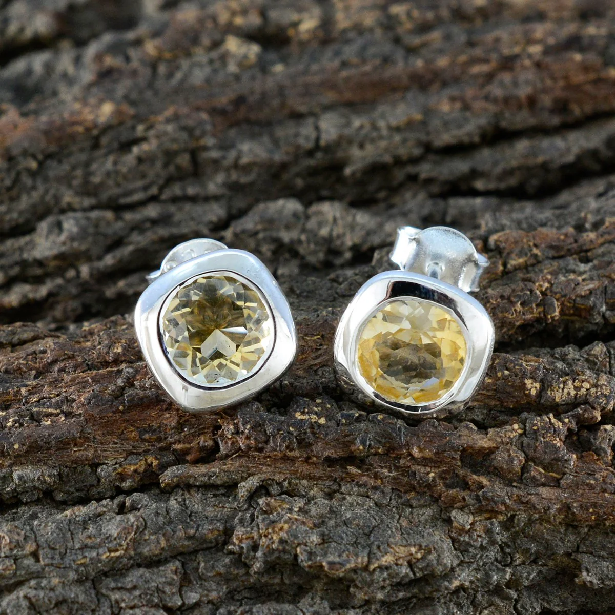 Citrine American Mei Solitaire Stud Yellow 92.5 Silver Earring - Image 4