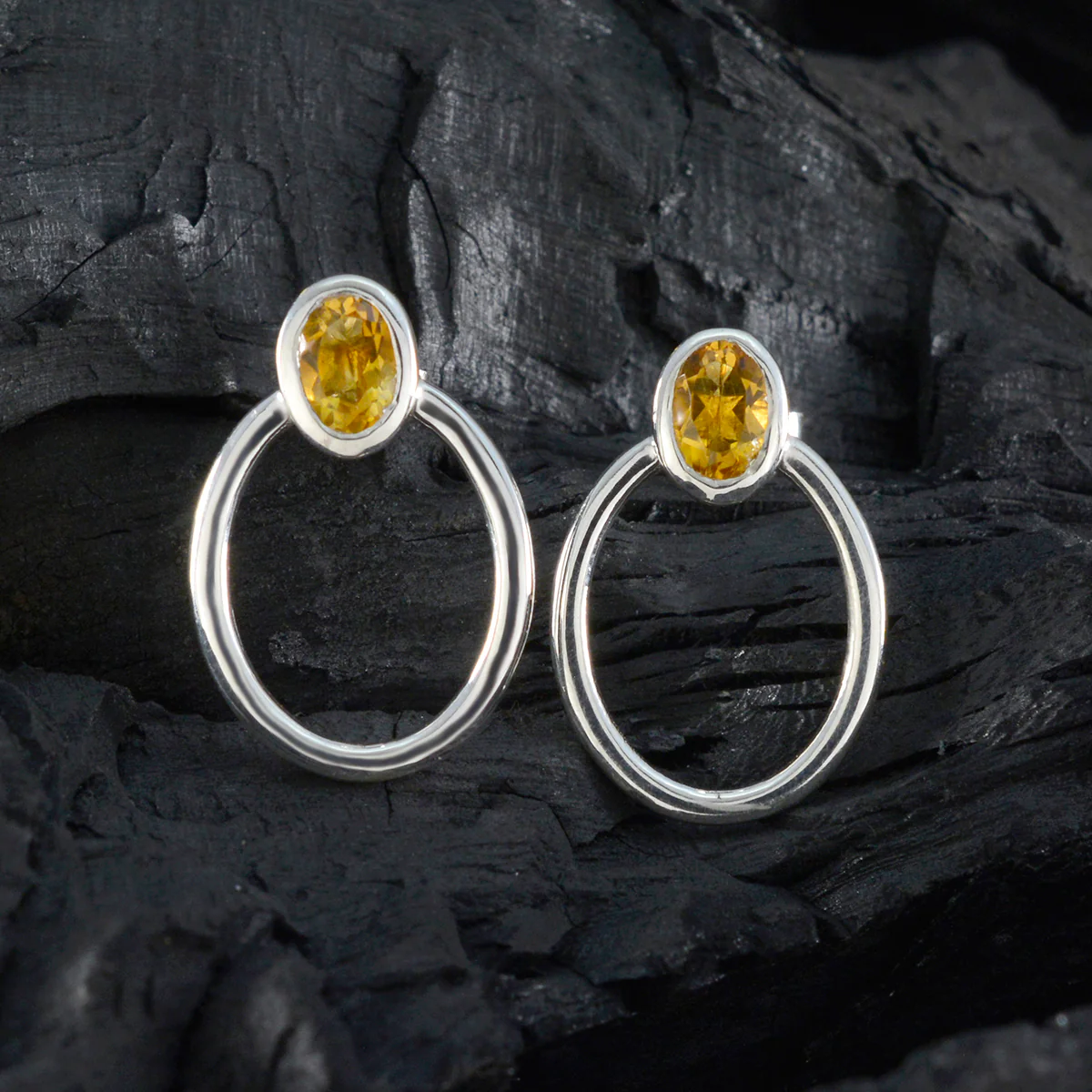 Citrine Australian Olivia Solitaire Stud Yellow 925 Silver Earring - Image 2