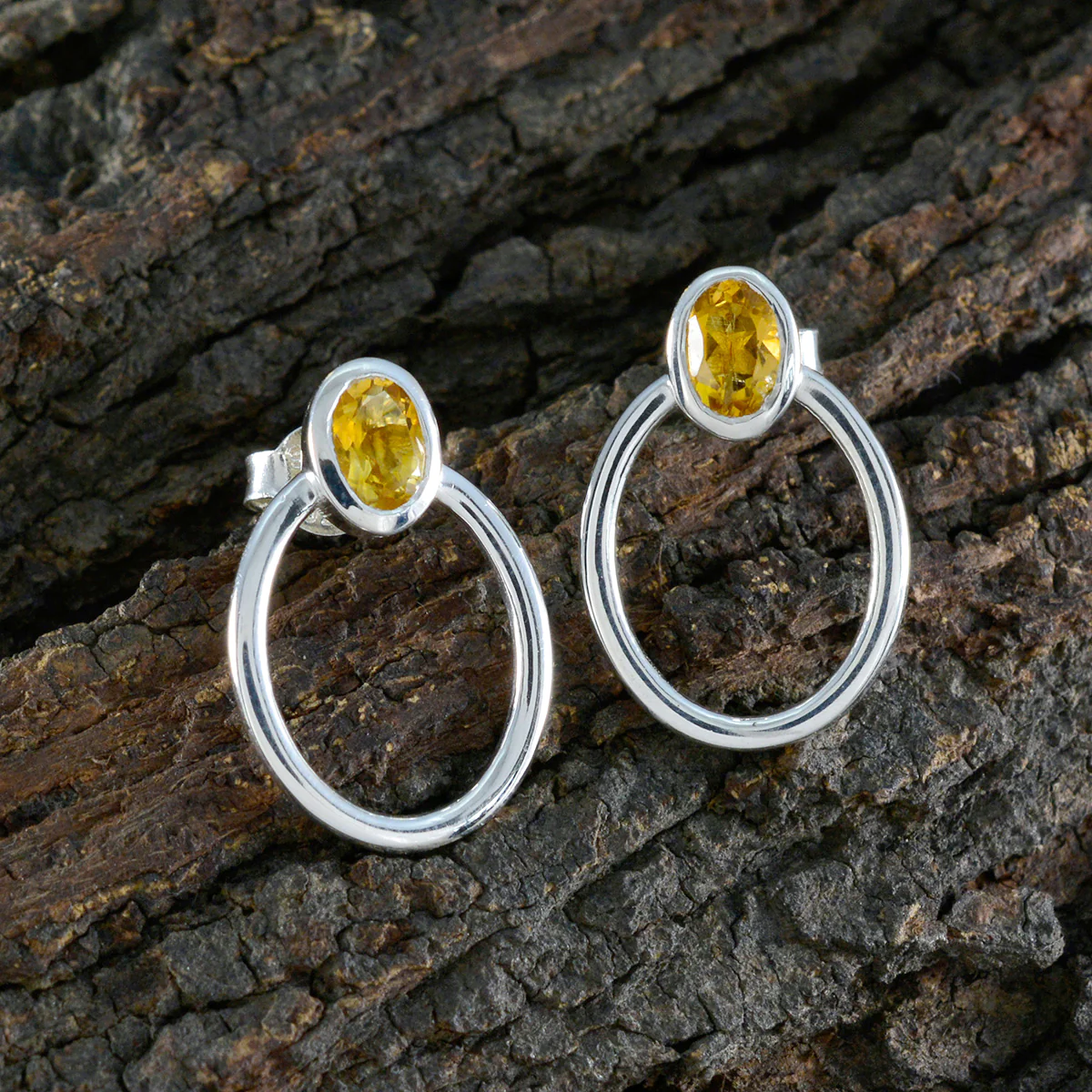 Citrine Australian Olivia Solitaire Stud Yellow 925 Silver Earring - Image 3
