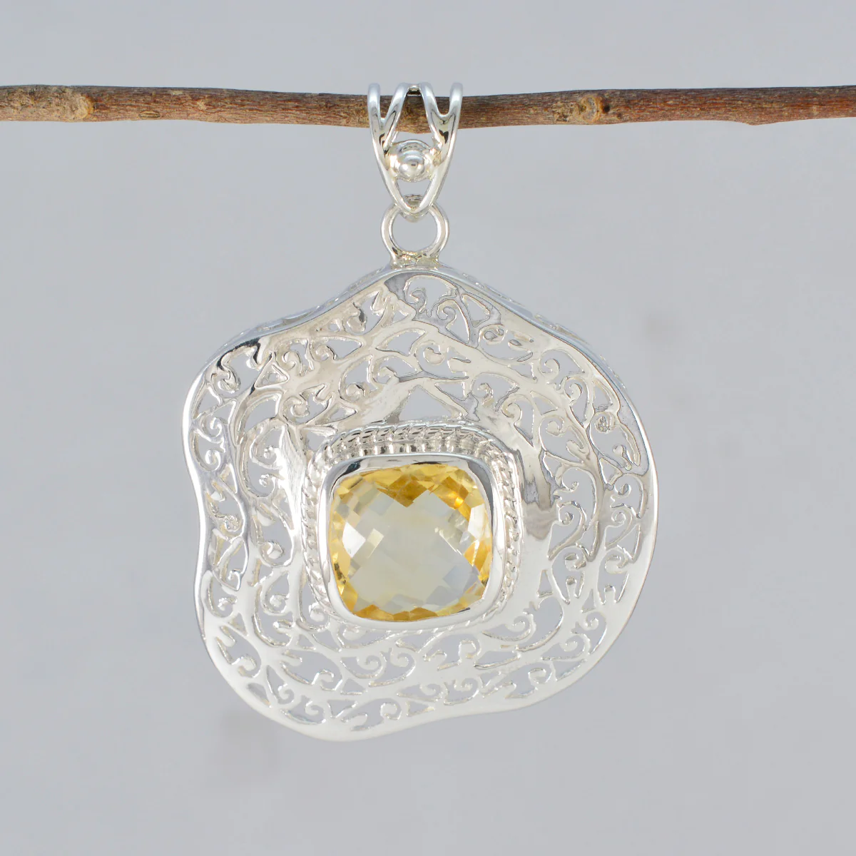 Citrine Chunky Spanish 92.5 Silver Solitaire Lucy Retro Yellow Pendant Jewellery - Image 2