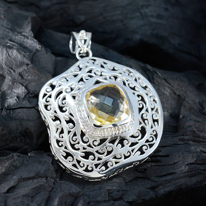 Citrine Chunky Spanish 92.5 Silver Solitaire Lucy Retro Yellow Pendant Jewellery - Image 4