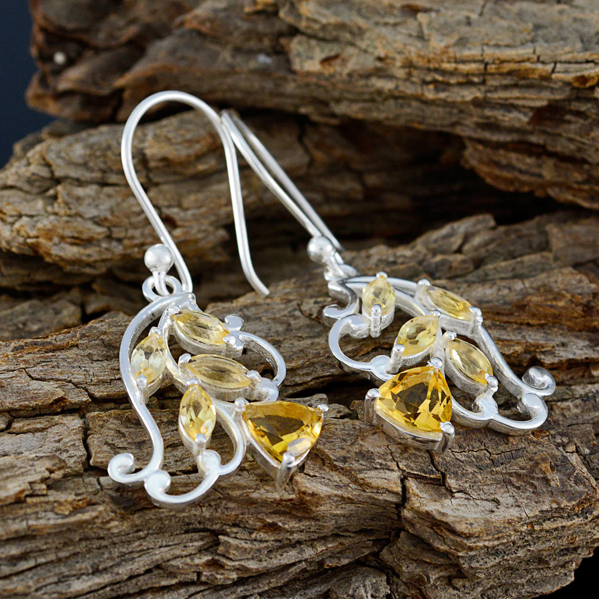 Citrine Egyptian Isabelle multiple Dangle Yellow 925 Silver Earring - Image 3