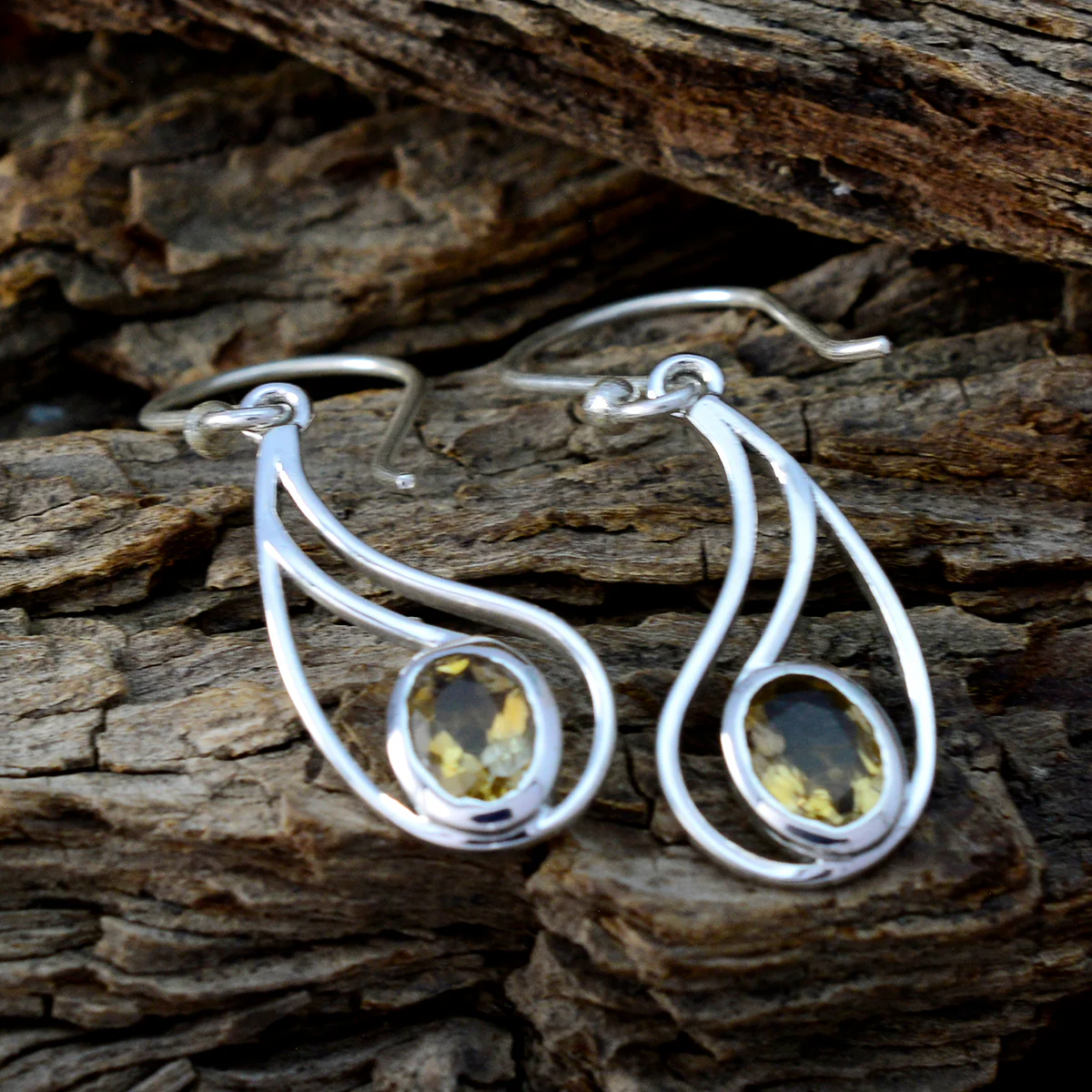 Citrine Egyptian Julia Solitaire Dangle Yellow 92.5 Silver Earring - Image 3