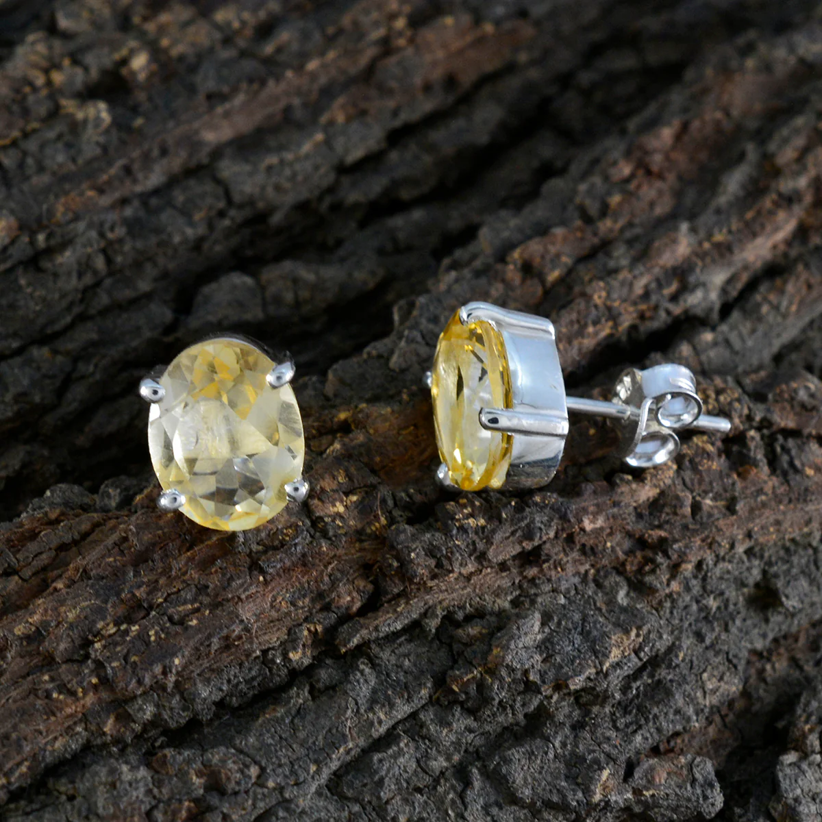 Citrine Egyptian Micaela Solitaire Stud Yellow Silver Earring - Image 3