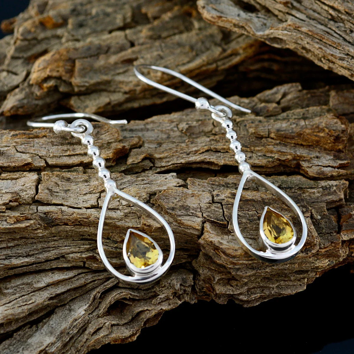 Citrine French Isabella Solitaire Dangle Yellow 925 Silver Earring - Image 3