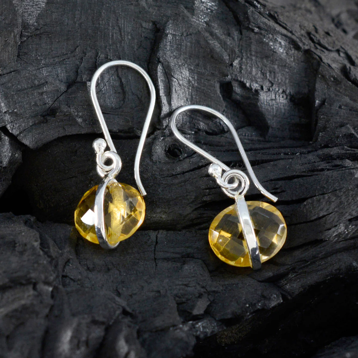 Citrine French Lili Solitaire Dangle Yellow Silver Earring - Image 2